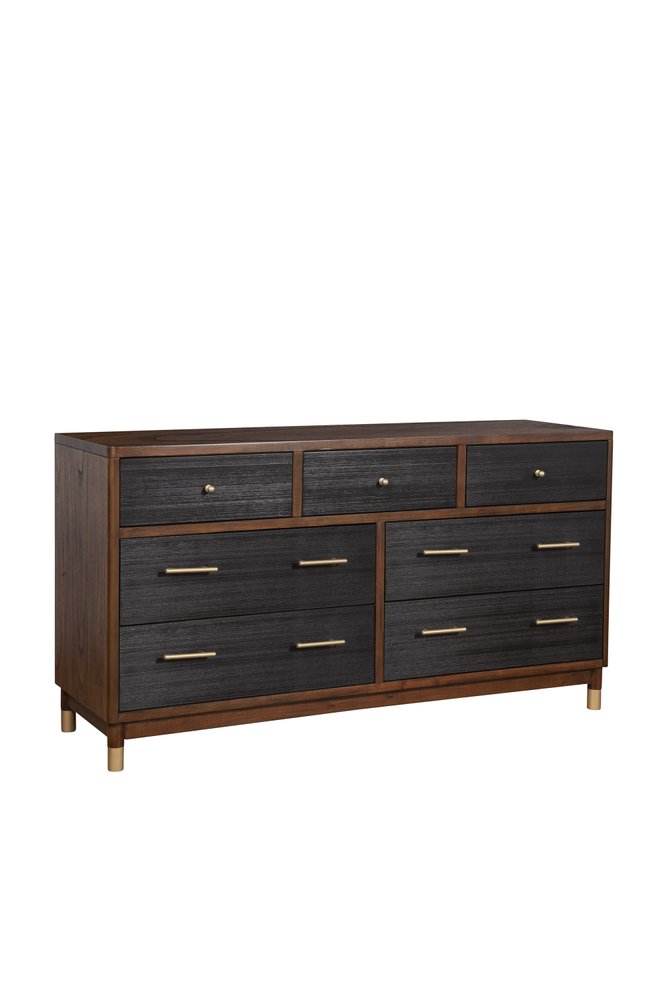 Brown and Black Solid Wood Seven Drawer Double Dresser - 62-inch