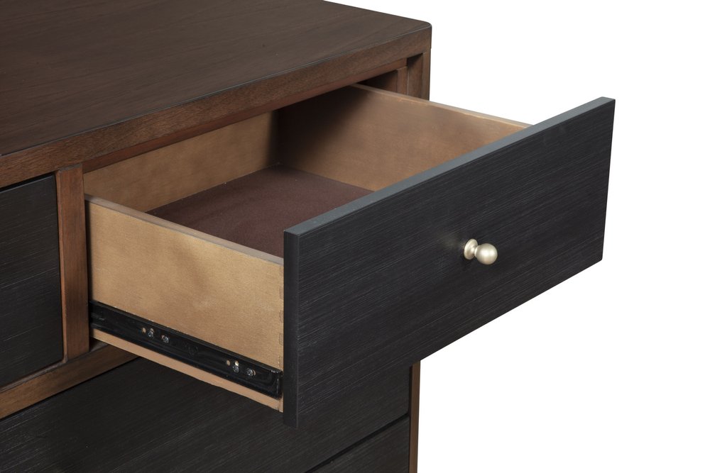 Brown and Black Solid Wood Seven Drawer Double Dresser - 62-inch