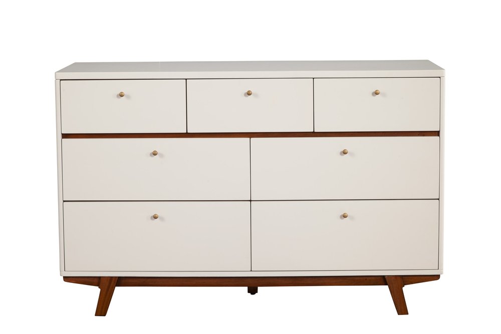 Brown and White Solid Wood Seven Drawer Double Dresser - 56-inch