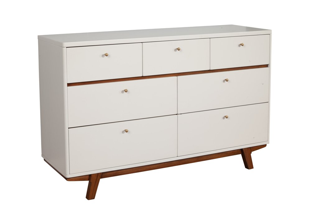 Brown and White Solid Wood Seven Drawer Double Dresser - 56-inch