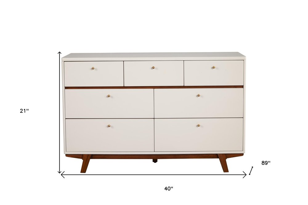 Brown and White Solid Wood Seven Drawer Double Dresser - 56-inch