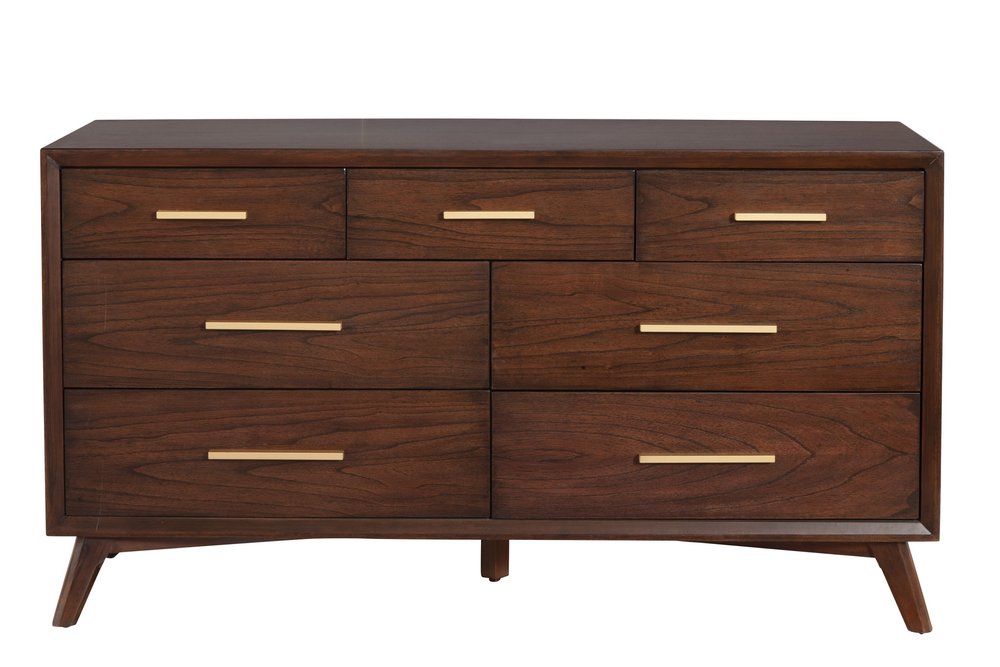 Walnut Solid Wood Seven Drawer Double Dresser - 60-inch