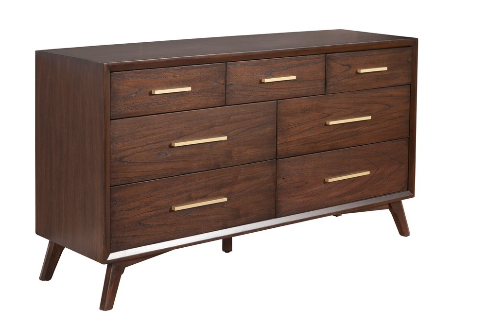 Walnut Solid Wood Seven Drawer Double Dresser - 60-inch