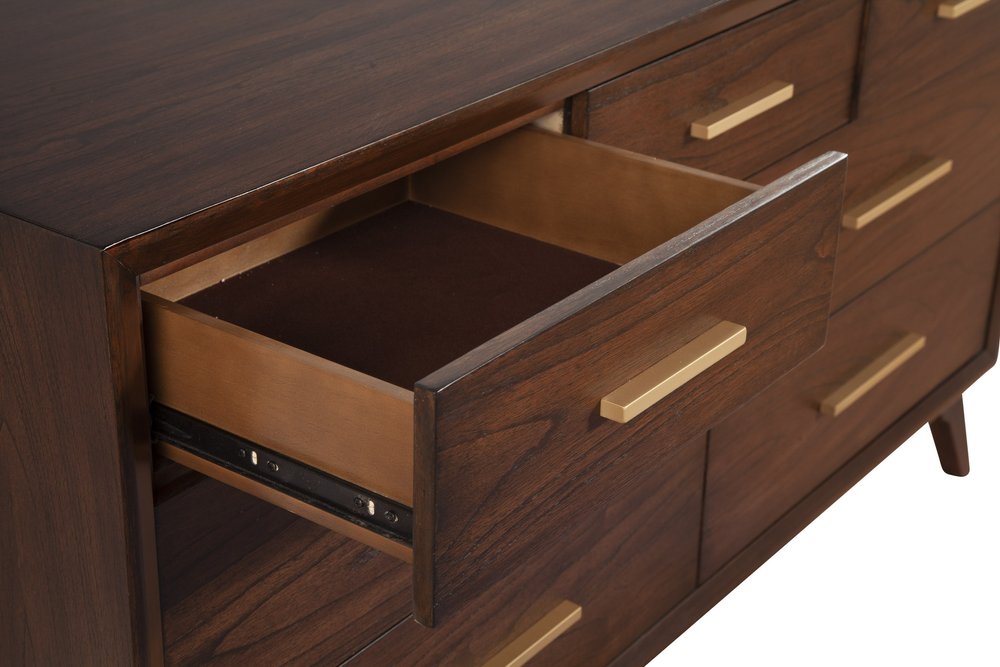 Walnut Solid Wood Seven Drawer Double Dresser - 60-inch