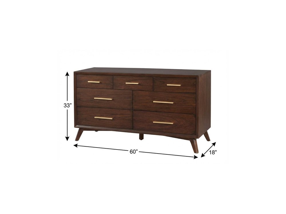 Walnut Solid Wood Seven Drawer Double Dresser - 60-inch