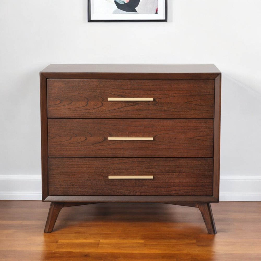 Brown Solid Wood Three Drawer Dresser - 36-inch
