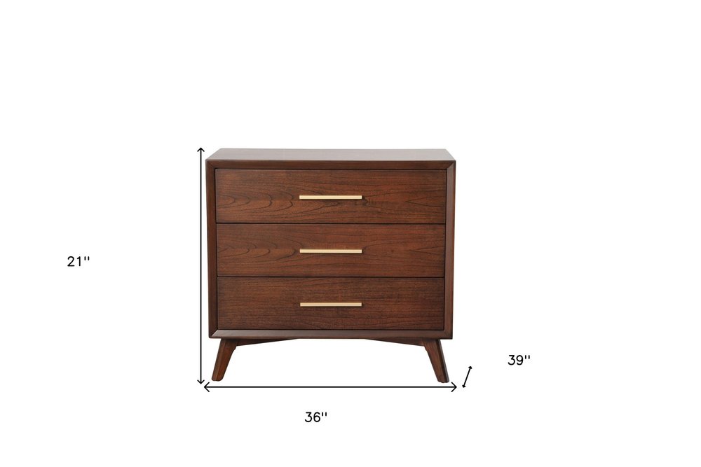 Brown Solid Wood Three Drawer Dresser - 36-inch
