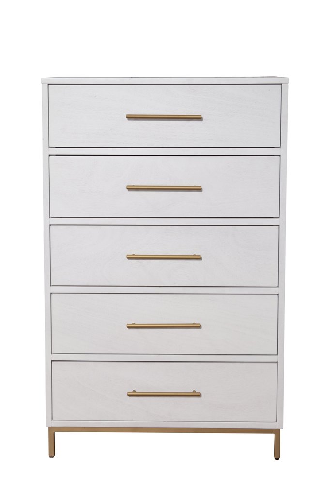 White Solid Wood Five Drawer Dresser - 30-inch