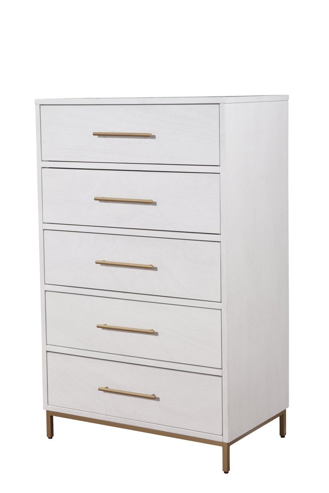 White Solid Wood Five Drawer Dresser - 30-inch