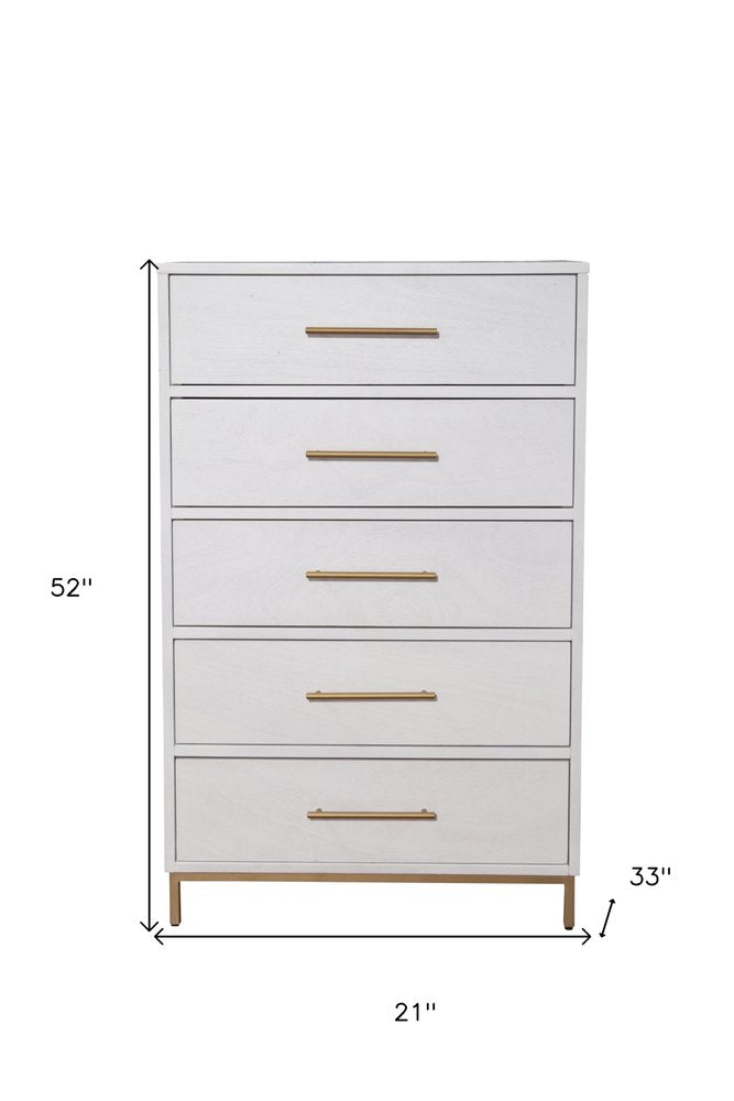 White Solid Wood Five Drawer Dresser - 30-inch