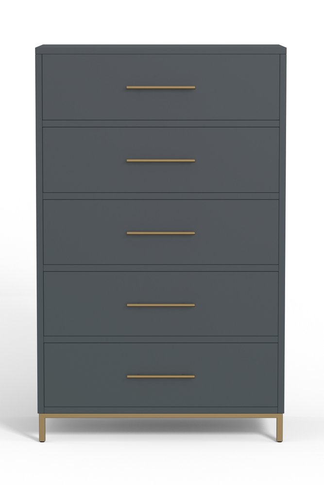 Gray Solid Wood Five Drawer Dresser - 33-inch