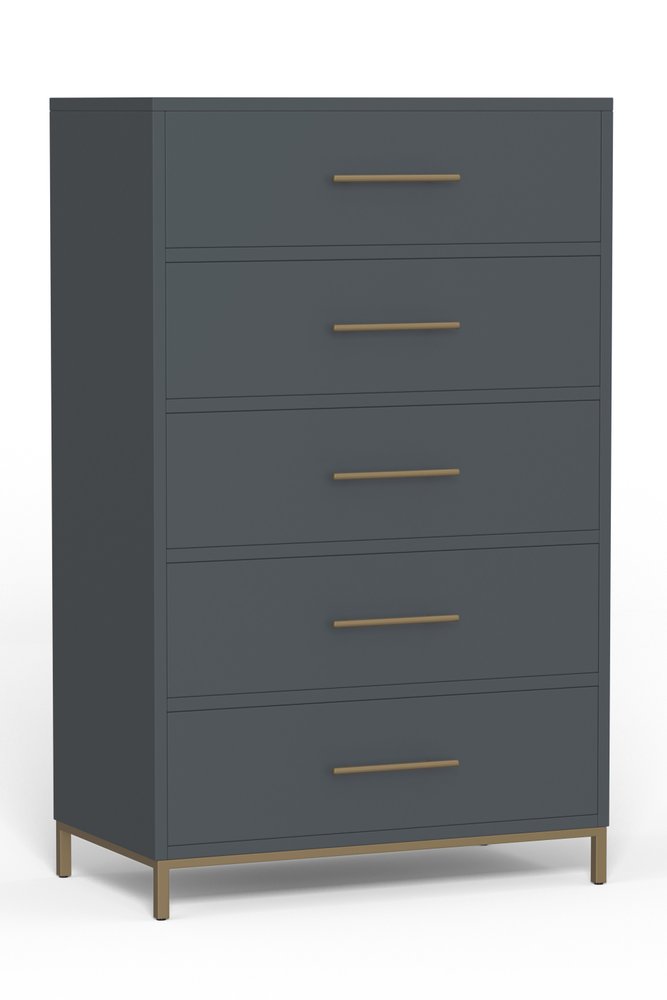 Gray Solid Wood Five Drawer Dresser - 33-inch