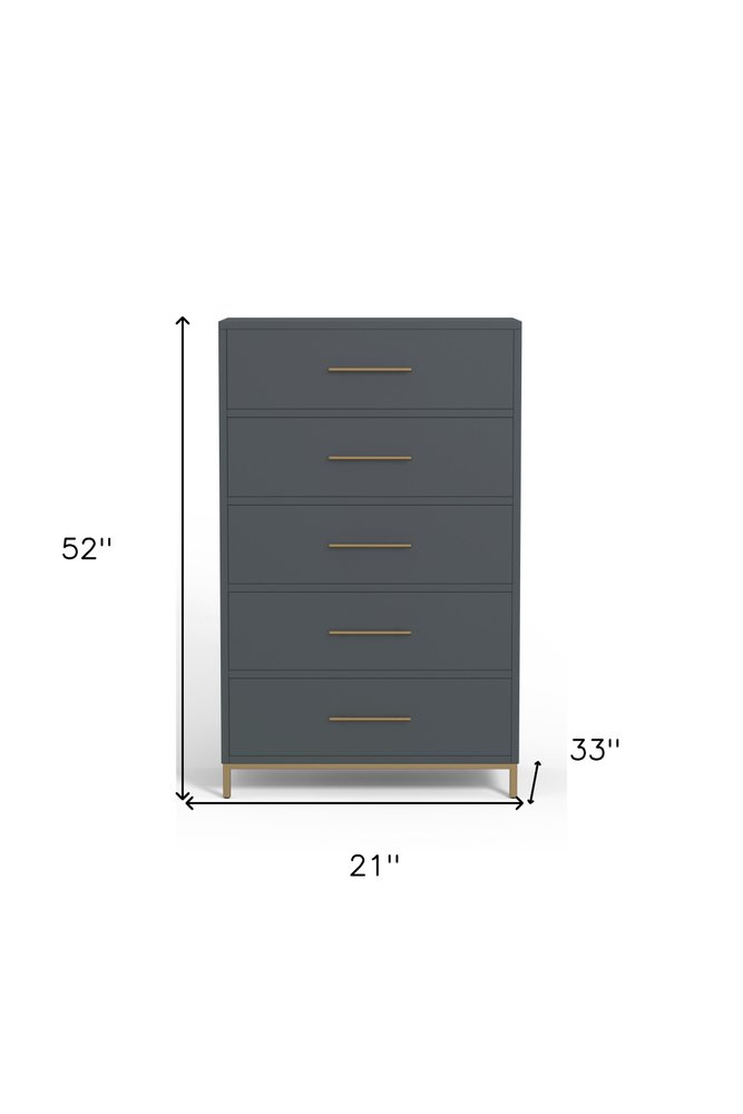 Gray Solid Wood Five Drawer Dresser - 33-inch
