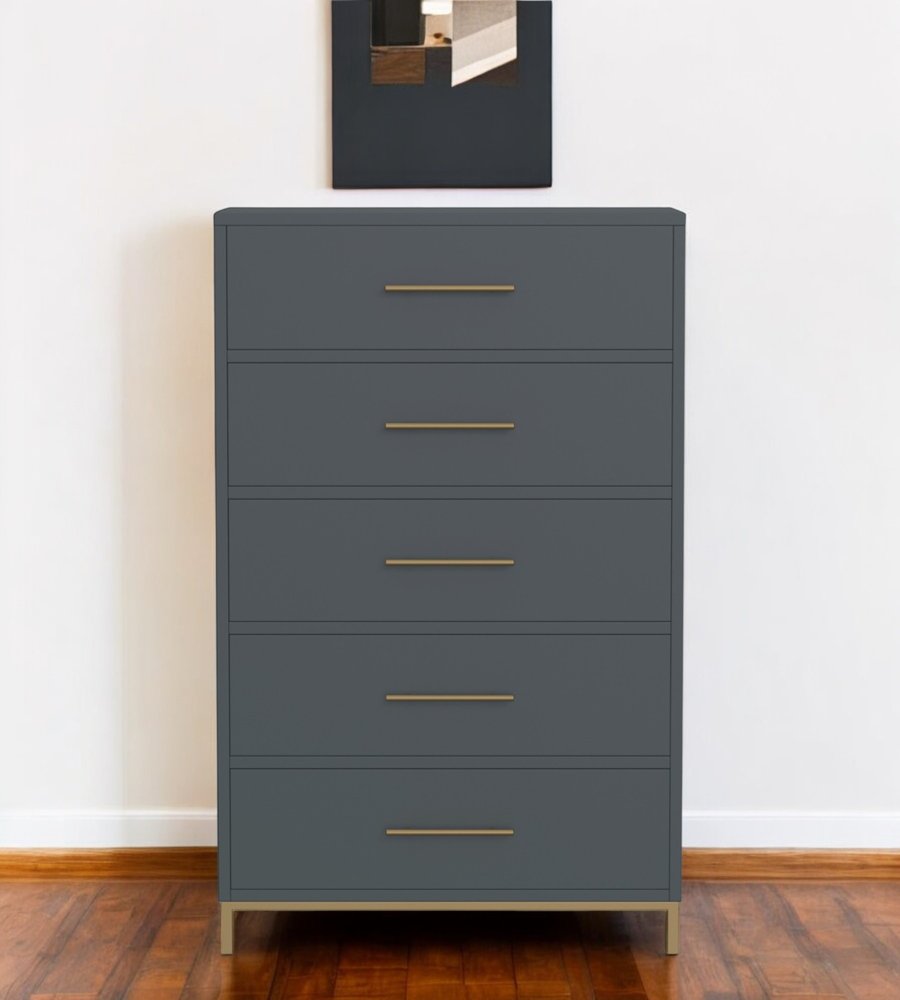 Gray Solid Wood Five Drawer Dresser - 33-inch