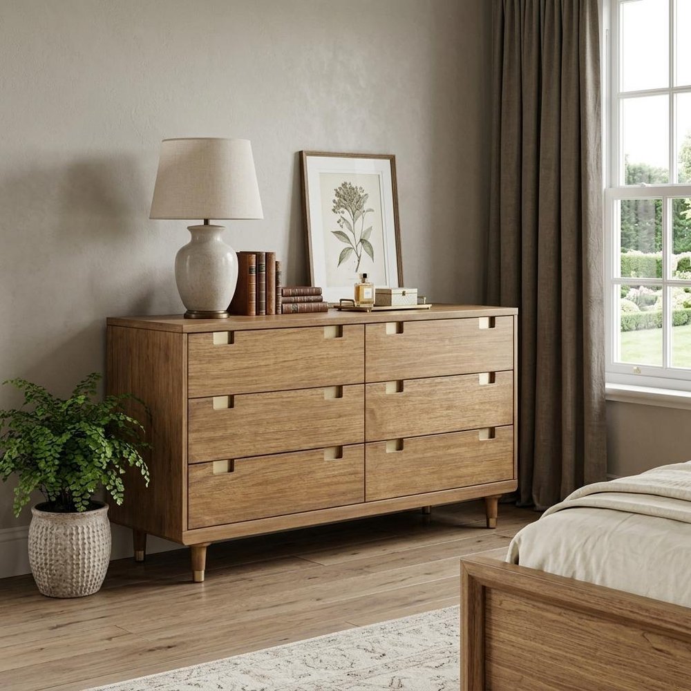 Brown Solid Wood Six Drawer Double Dresser - 60-inch