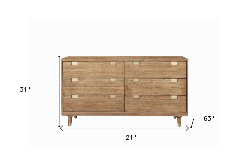 Brown Solid Wood Six Drawer Double Dresser - 60-inch