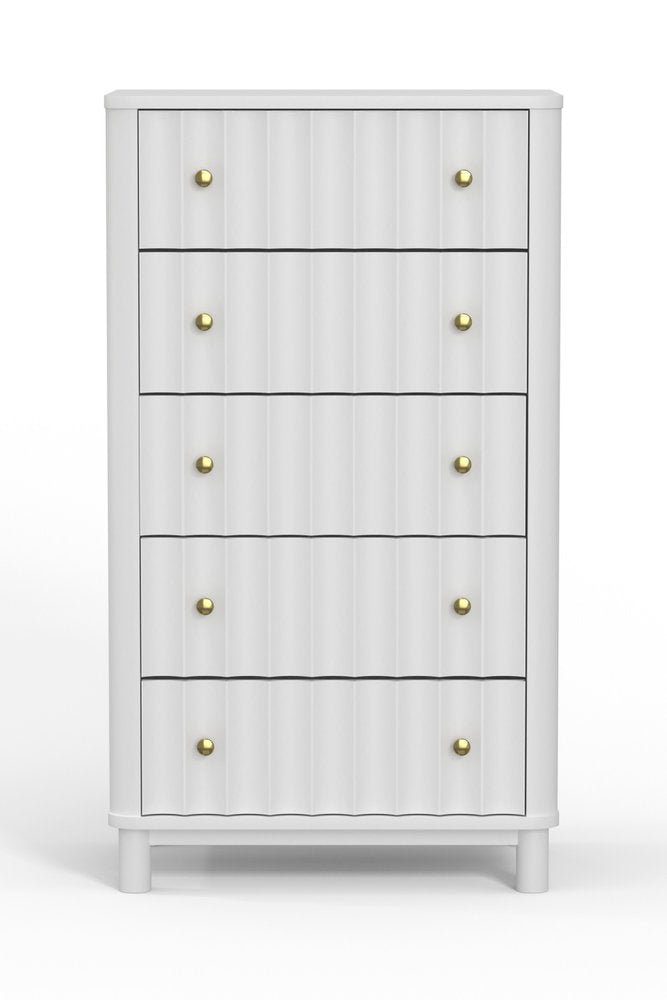 White Solid Wood Five Drawer Dresser - 28-inch