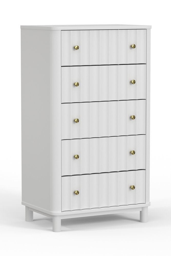 White Solid Wood Five Drawer Dresser - 28-inch