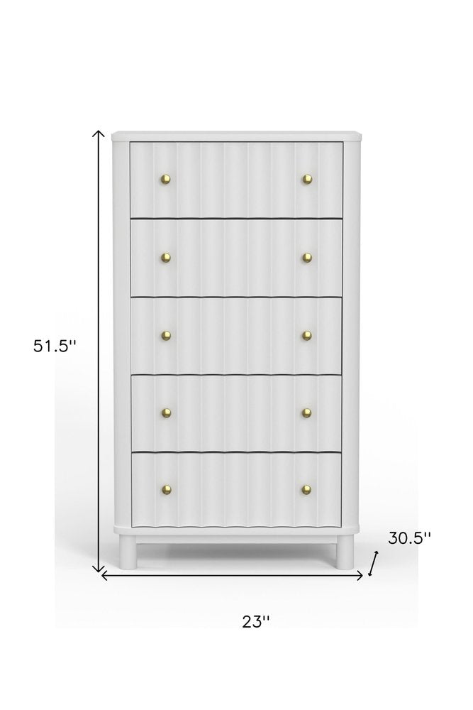 White Solid Wood Five Drawer Dresser - 28-inch