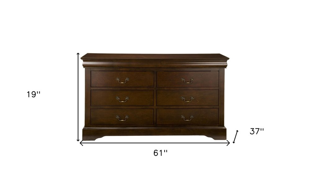 Brown Solid Wood Six Drawer Double Dresser - 60-inch
