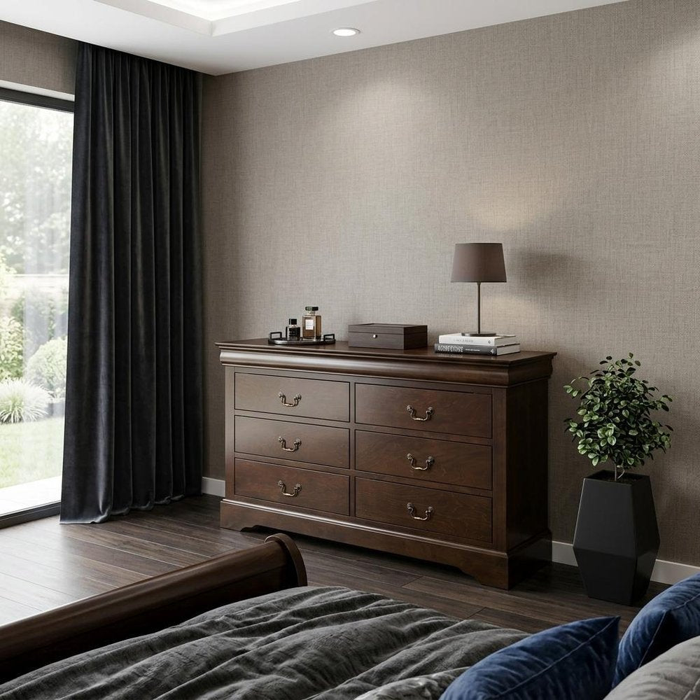 Brown Solid Wood Six Drawer Double Dresser - 60-inch