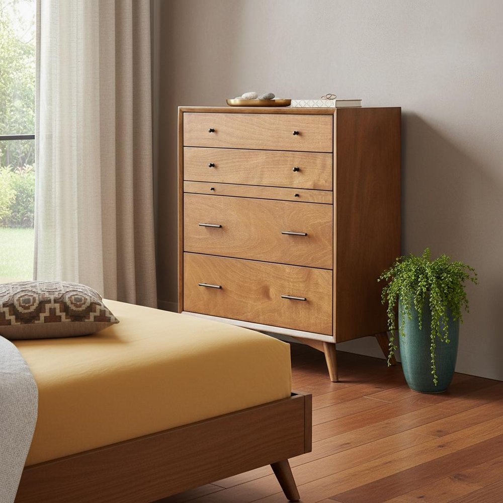 Brown Solid Wood Four Drawer Chest - 38-inch