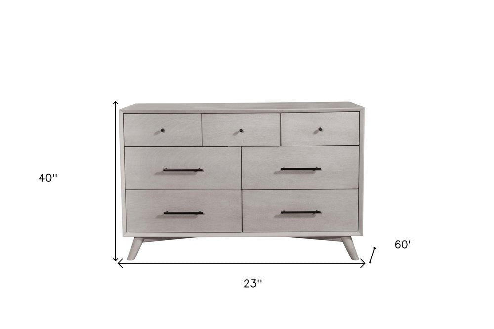 Gray Solid Wood Seven Drawer Double Dresser - 59-inch