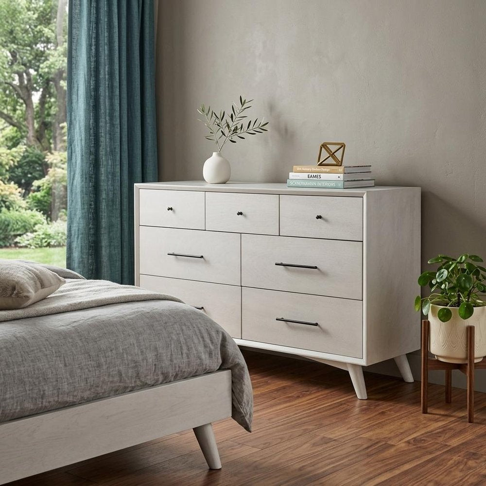 Gray Solid Wood Seven Drawer Double Dresser - 59-inch