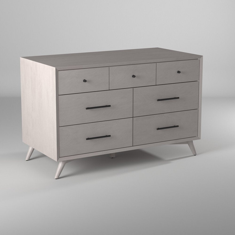 Gray Solid Wood Seven Drawer Double Dresser - 59-inch