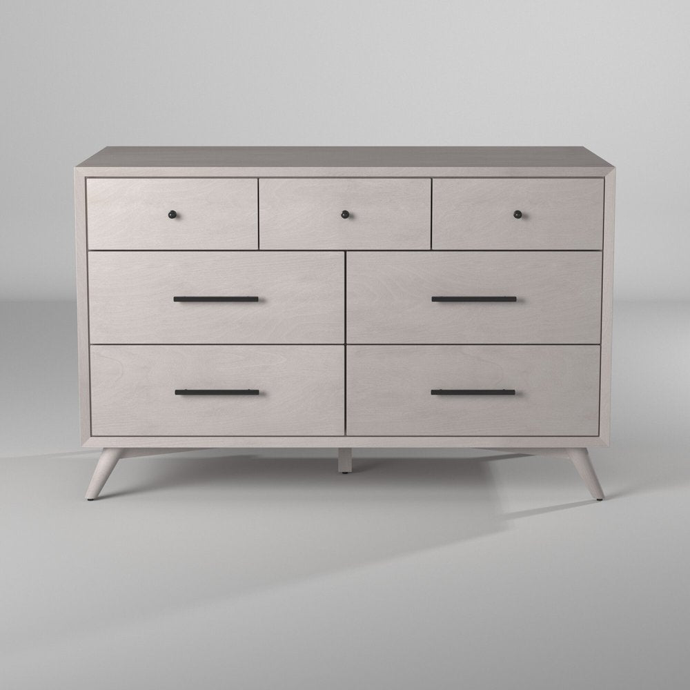 Gray Solid Wood Seven Drawer Double Dresser - 59-inch