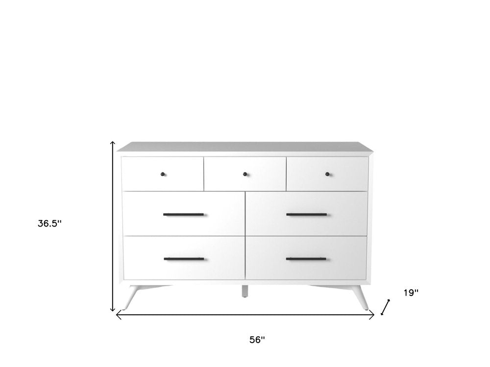 White Solid Wood Seven Drawer Double Dresser - 56-inch
