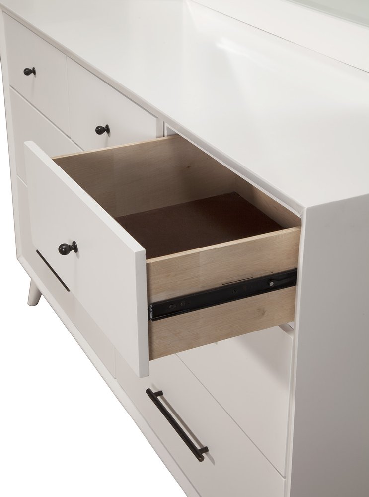 White Solid Wood Seven Drawer Double Dresser - 56-inch