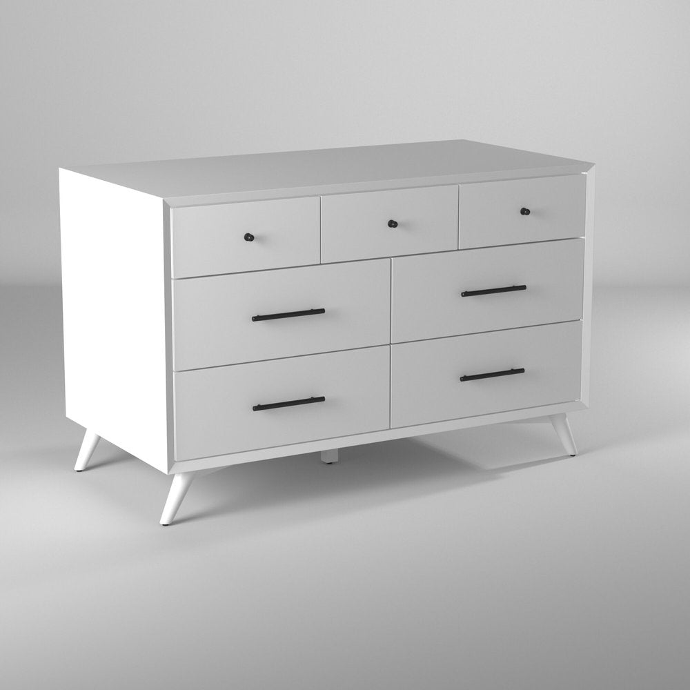 White Solid Wood Seven Drawer Double Dresser - 56-inch