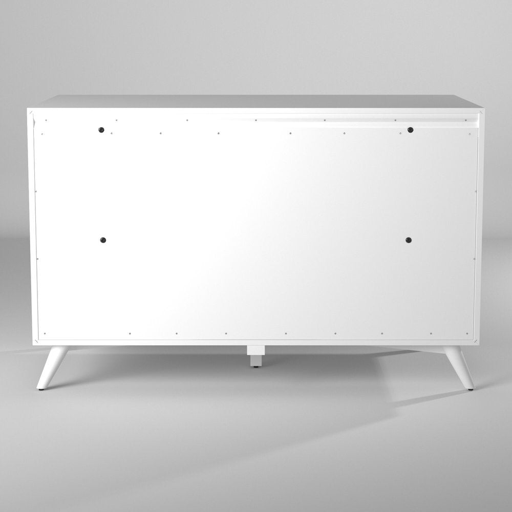 White Solid Wood Seven Drawer Double Dresser - 56-inch