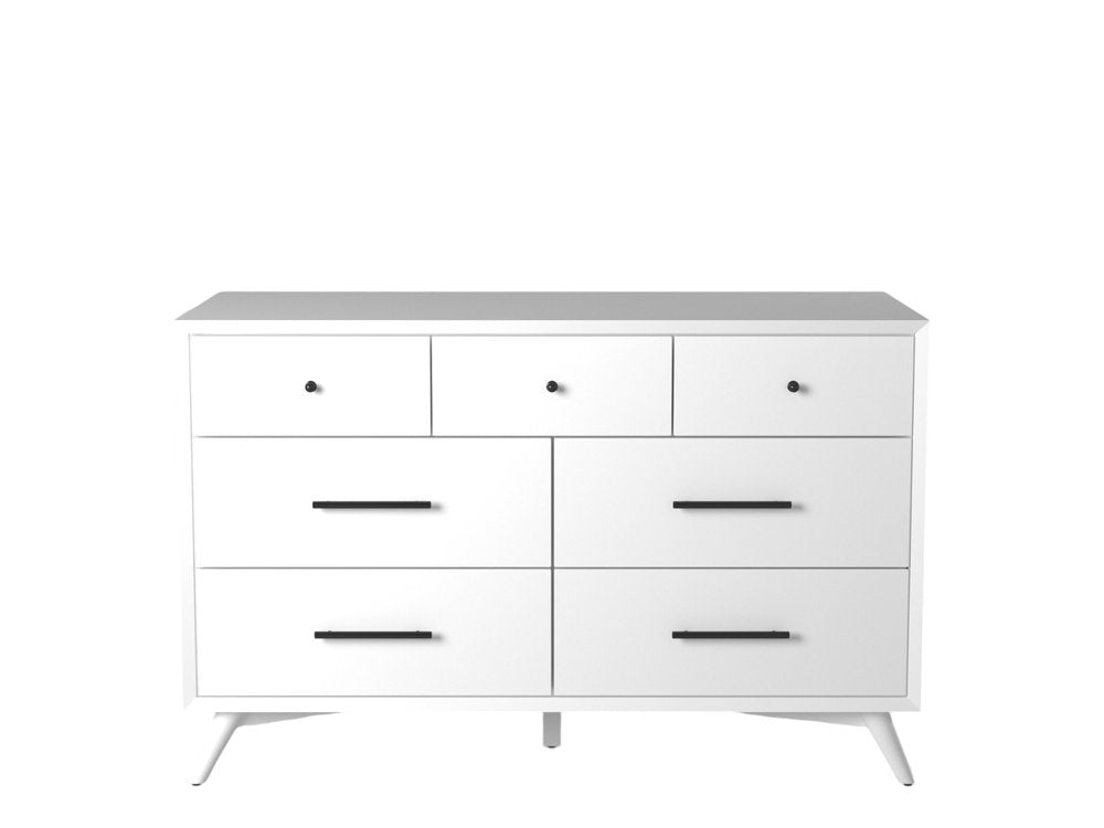 White Solid Wood Seven Drawer Double Dresser - 56-inch