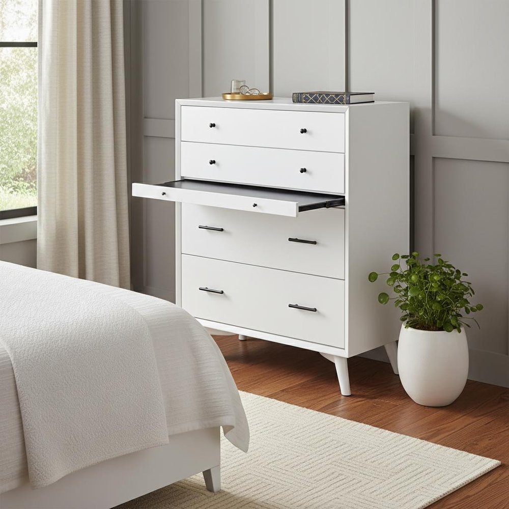 White Solid Wood Seven Drawer Double Dresser - 56-inch