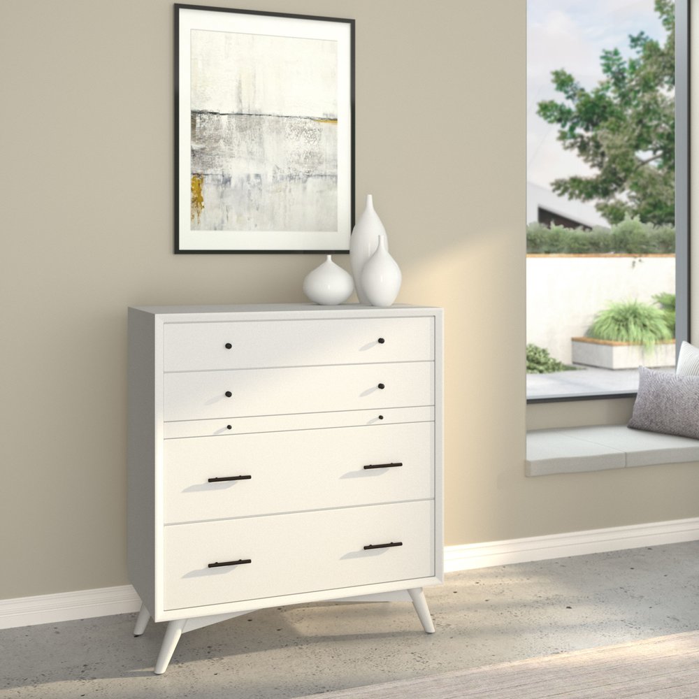 White Solid Wood Seven Drawer Double Dresser - 56-inch
