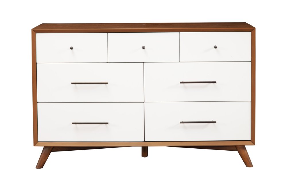 Brown and White Solid Wood Seven Drawer Double Dresser - 56-inch
