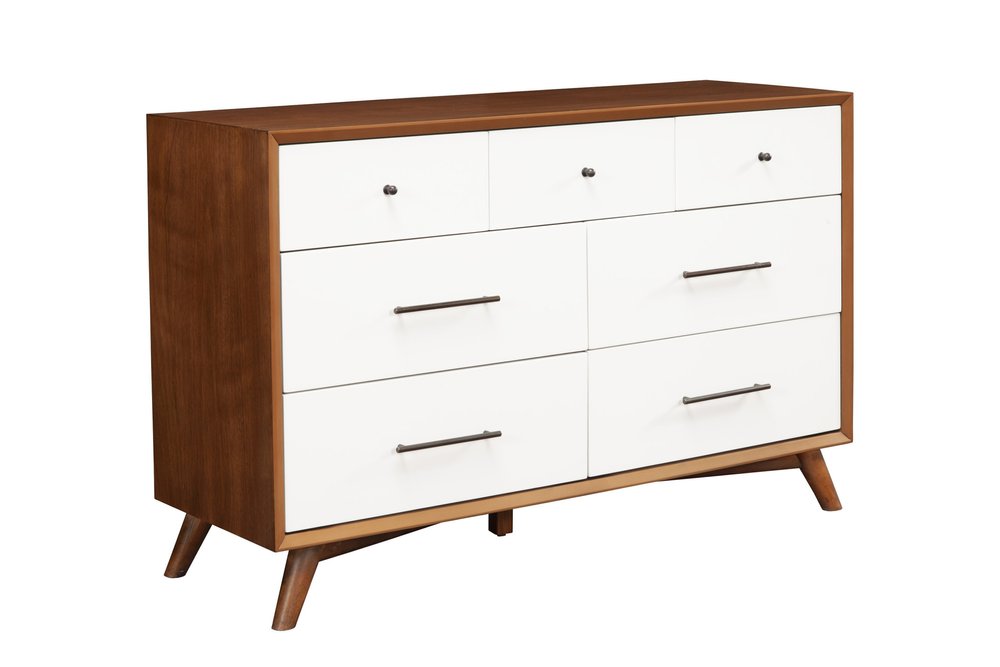 Brown and White Solid Wood Seven Drawer Double Dresser - 56-inch