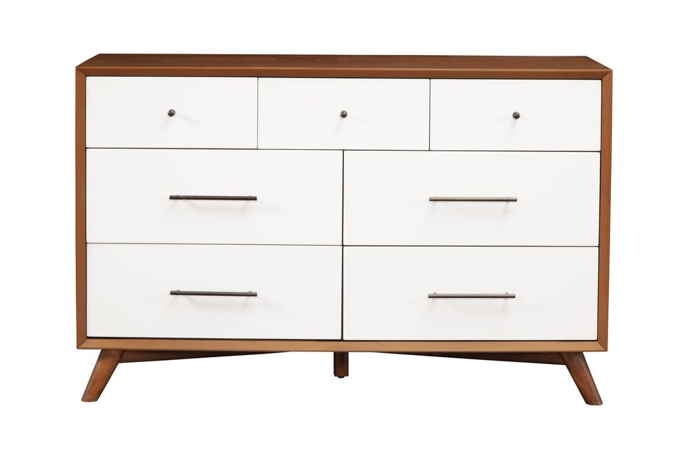 Brown and White Solid Wood Seven Drawer Double Dresser - 56-inch