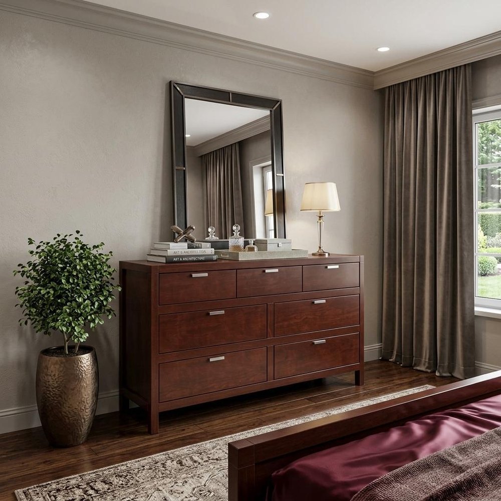 Brown Solid Wood Seven Drawer Double Dresser - 63-inch