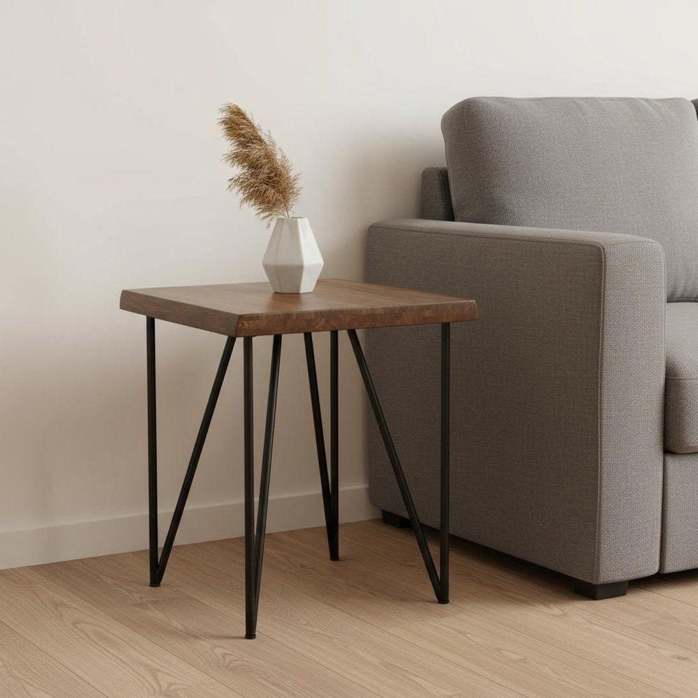 Black and Wood Brown Solid Wood End Table - 24-inch