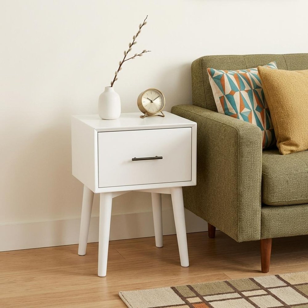 White Wood End Table with Drawer - 27-inch