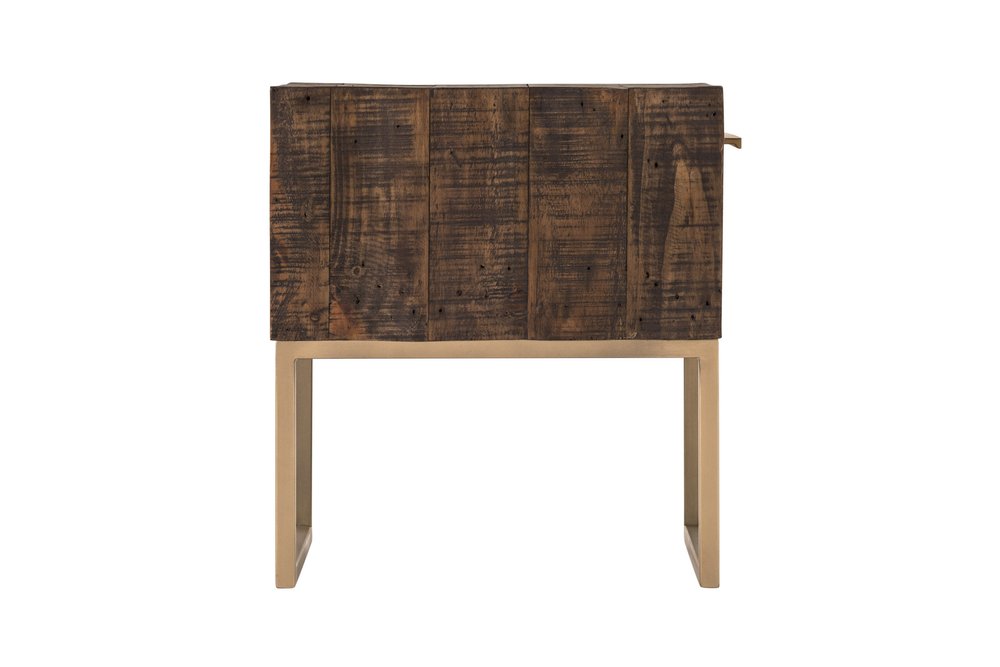 Antiqued Brass and Brown Reclaimed Wood End Table with Drawer