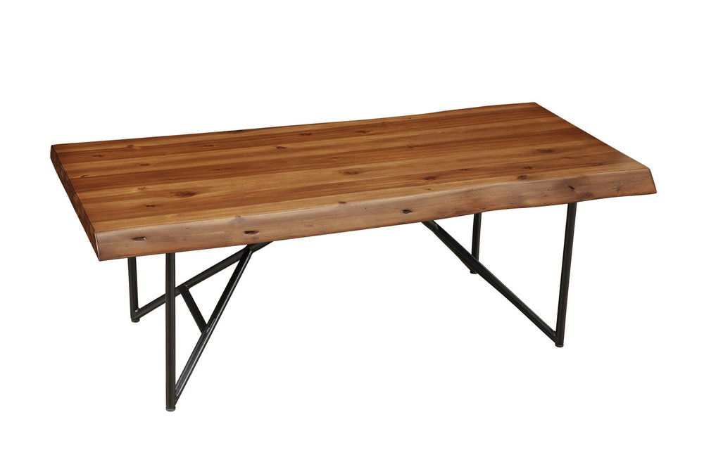 Brown and Black Solid Wood and Metal Coffee Table - 50-inch