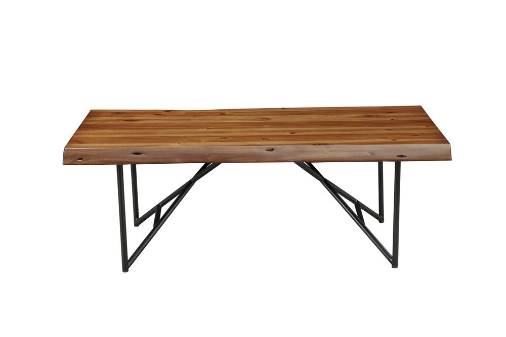 Brown and Black Solid Wood and Metal Coffee Table - 50-inch