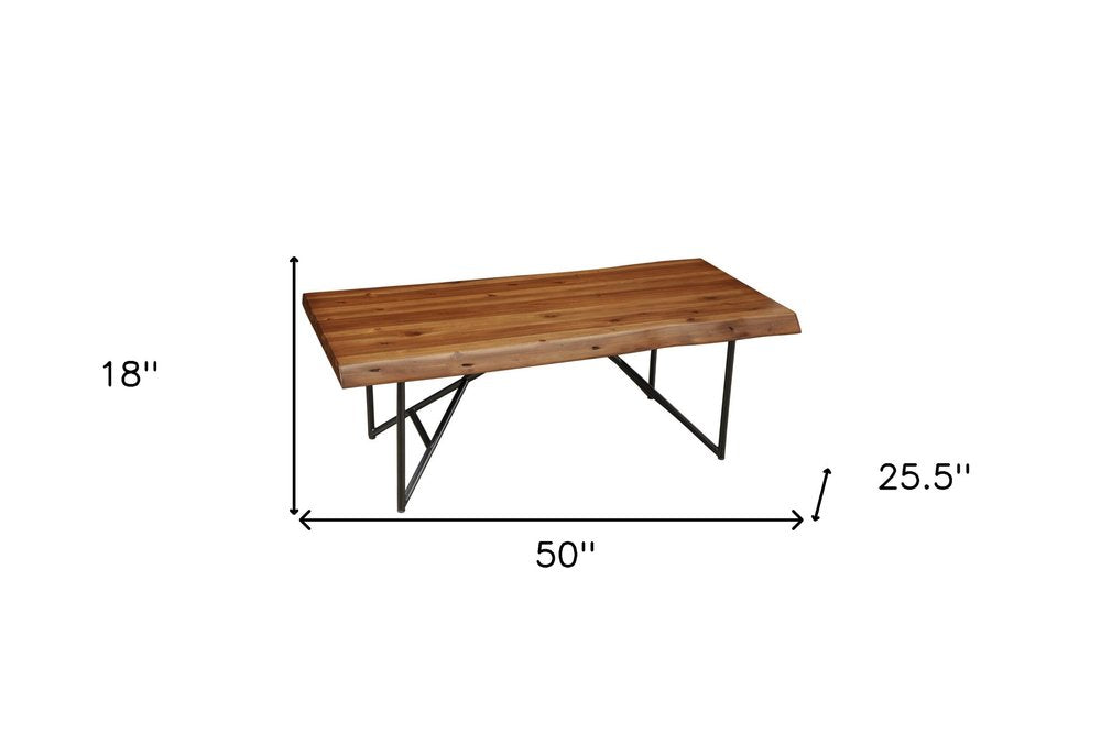 Brown and Black Solid Wood and Metal Coffee Table - 50-inch