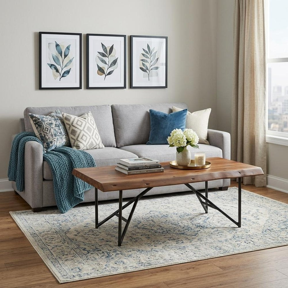 Brown and Black Solid Wood and Metal Coffee Table - 50-inch