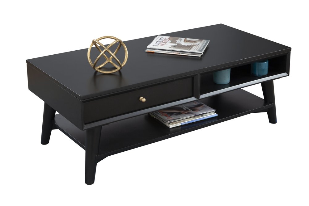 Black Solid and Manufactured Wood Coffee Table with Drawer - 48-inch