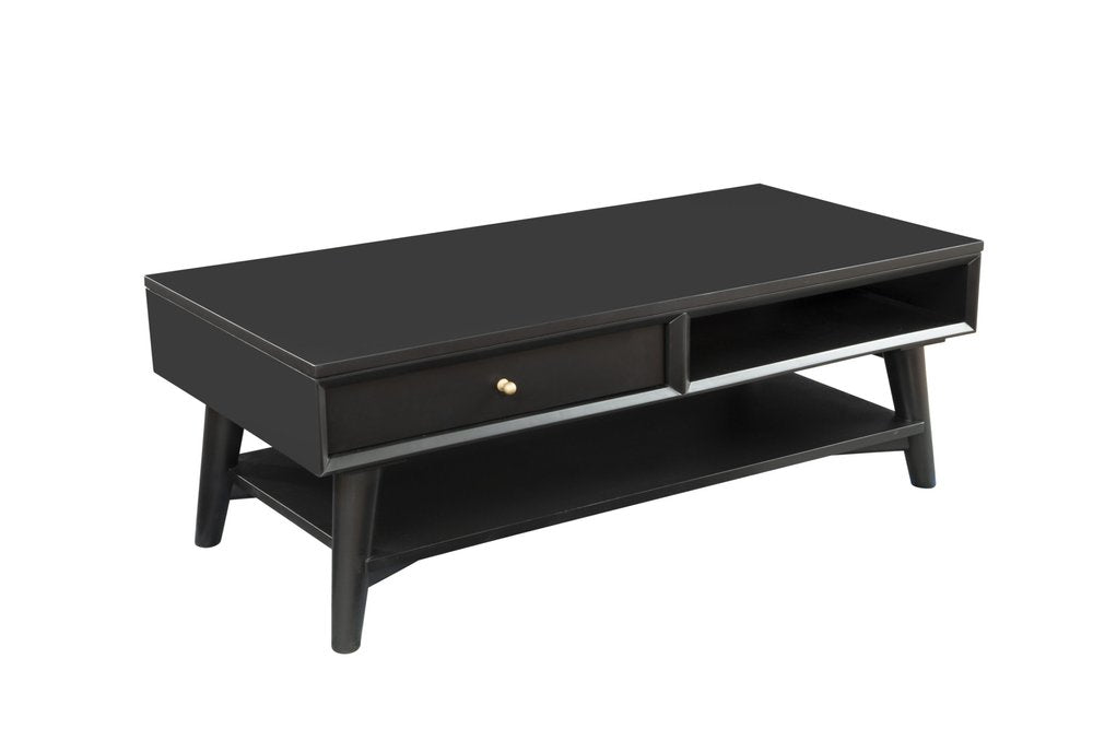 Black Solid and Manufactured Wood Coffee Table with Drawer - 48-inch